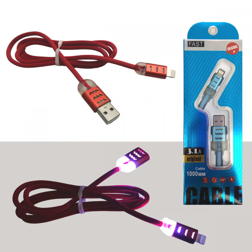 Cabo de dados USB / Lightning 3.1A com LED FAST CBO-8057-IOS