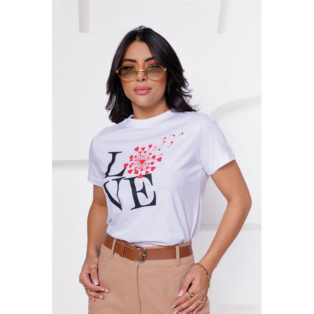 Tshirt Gola Redonda Love Branco | Algodão Premium