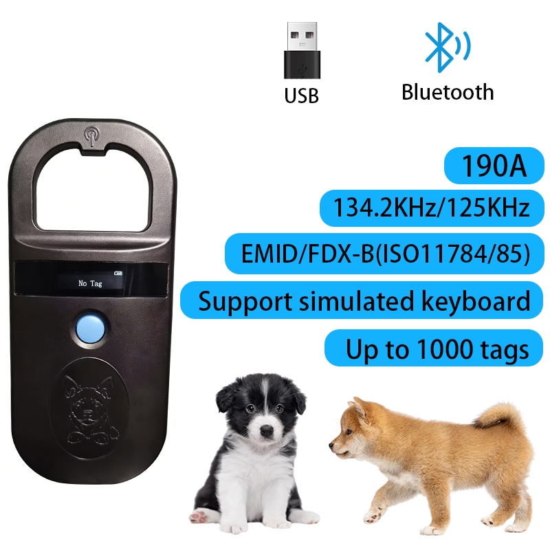 Novo Leitor RFID Animal Portátil 134.2KHz 125kHz Pet Gato Cão Microchip Scanner FDX-B Chip De Vidro USB/De Etiqueta Blue