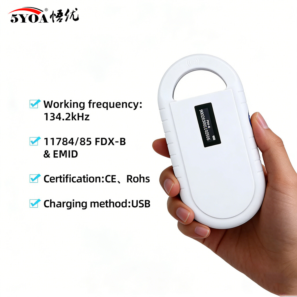 5YOA WS180 Portátil RFID Scanner Leitor De Identificação Animal Display OLED USB Microchip Para ISO11784/5 Chip Pet Leit