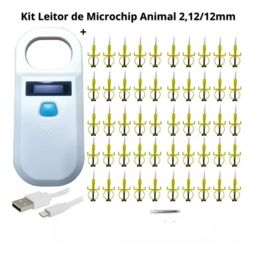 Leitor Portatil + Kit Microchip 2,12/12mm Animal 200 Uni.