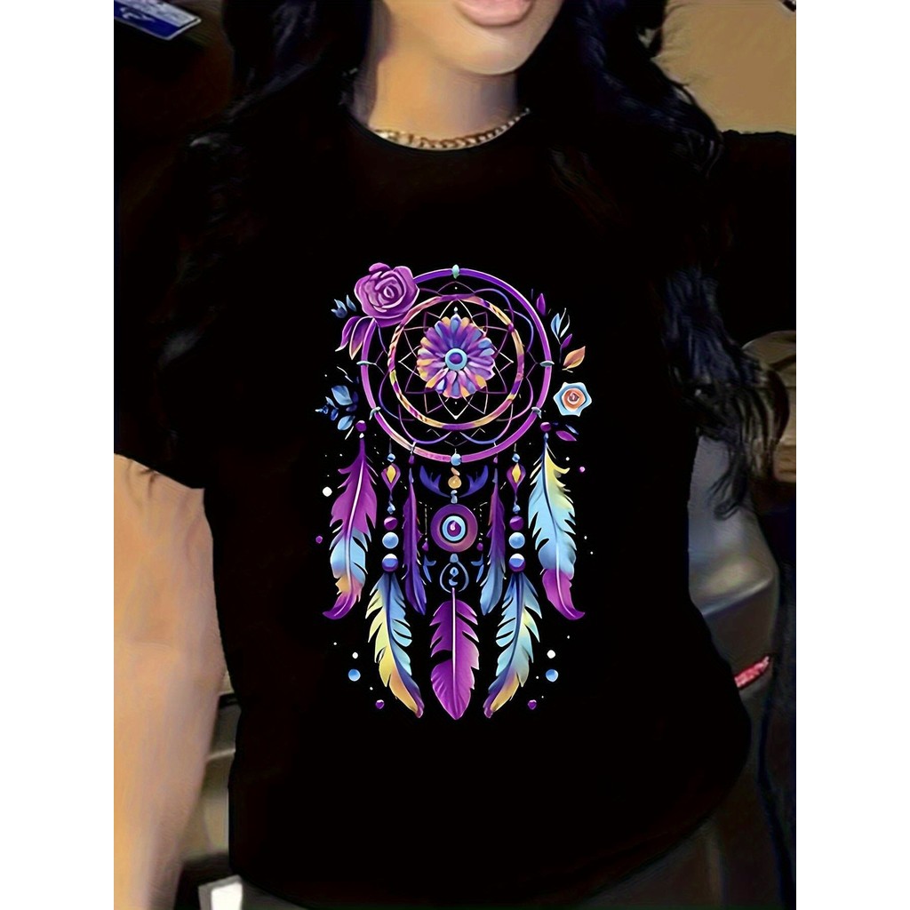 Camiseta Feminina Dream Capture Floral Feather Unissex Shirt Oversized 100% Algodão