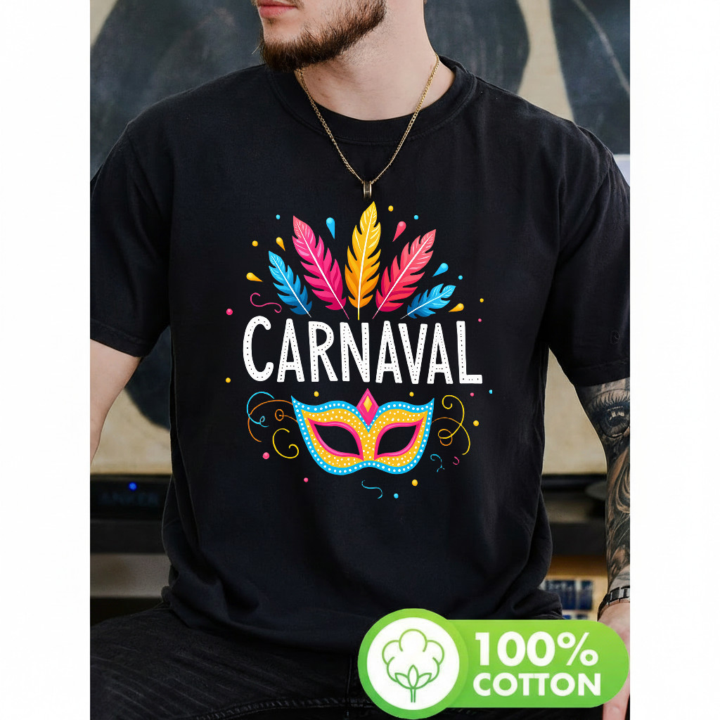 Camiseta Masculina Estampa Carnaval Máscara Feather Moderna Estilosa Atemporal Festiva