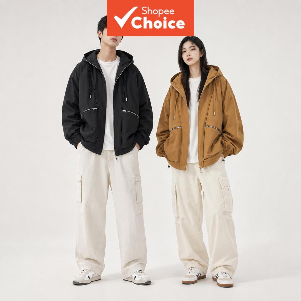 Jaqueta Masculina Techwear Corta-Vento à Prova de Vento - Casaco Utilitário com Múltiplos Zíperes à Prova d'Água, Anorak