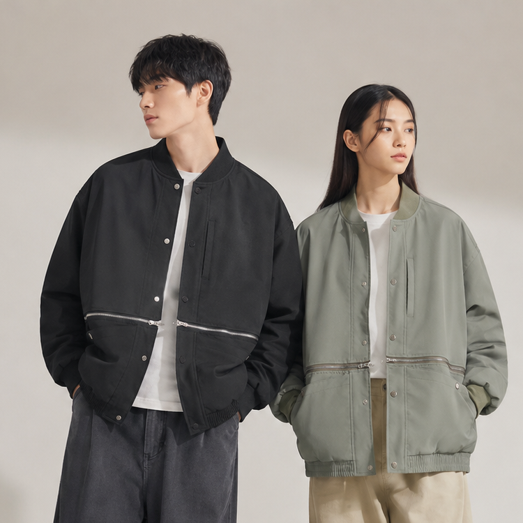Jaqueta Varsity Removível - Jaqueta Techwear Bomber com Zíper, Cortavento Unissex Tamanho Grande