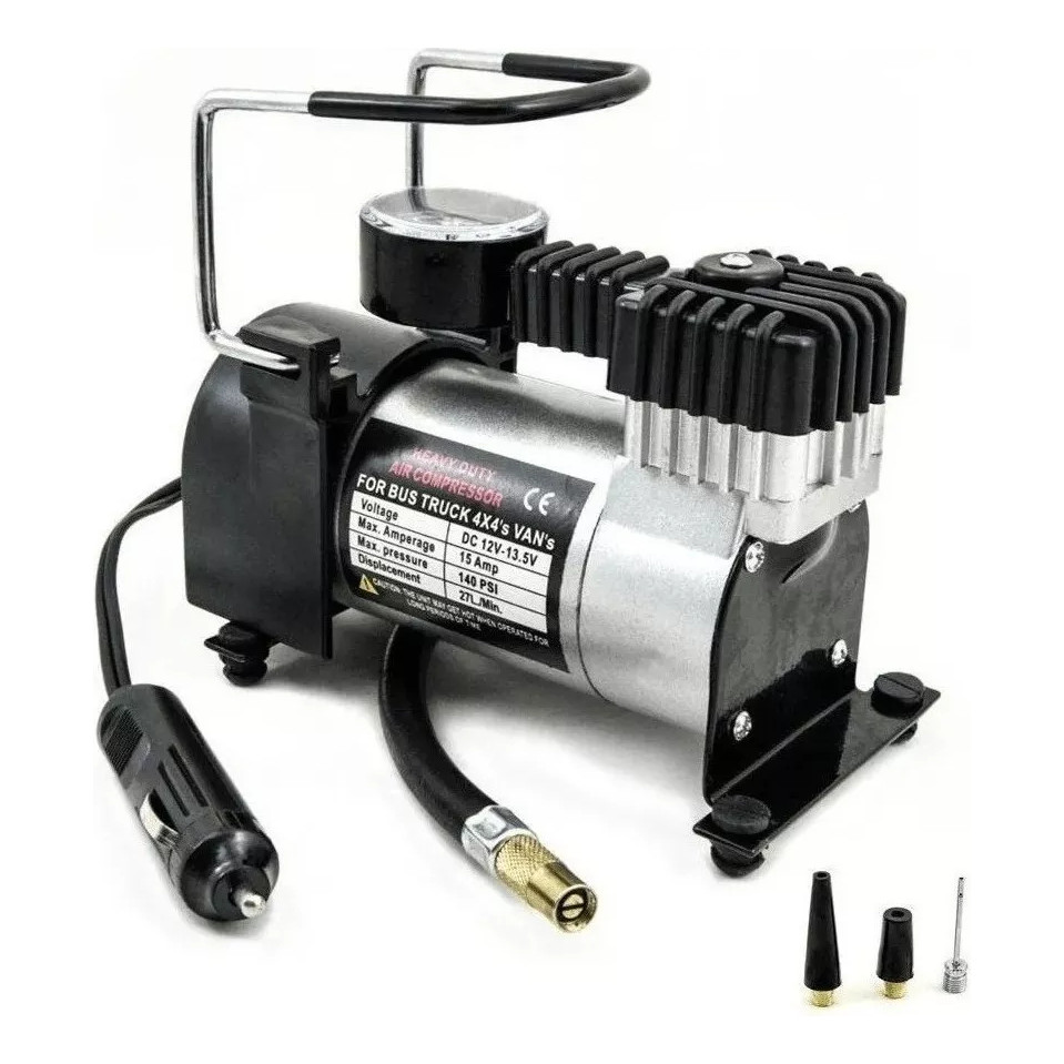 Compressor Ar 12v Portátil Automotivo Metal 150 Psi  Super Compacto Com Três Bico LE975