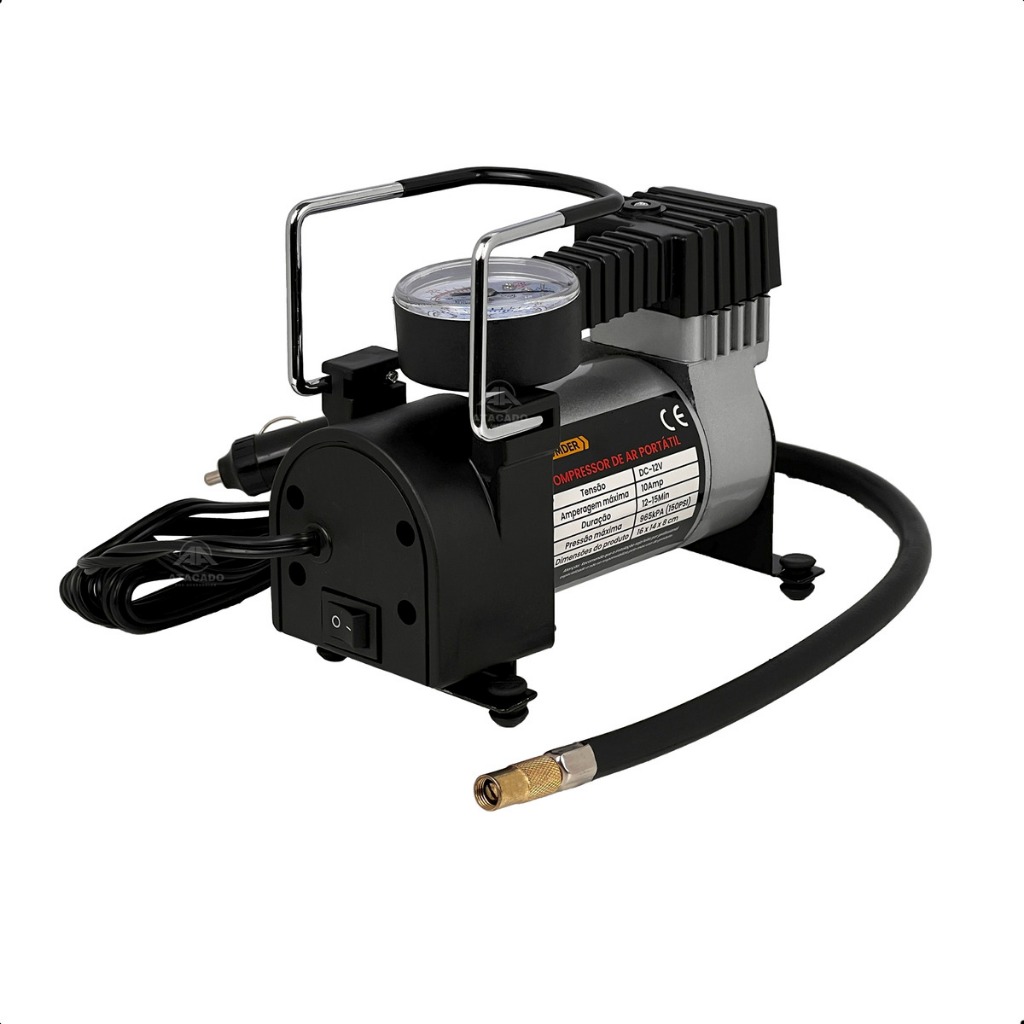 Compressor De Ar Potente Portátil Calibragem 10A 150Psi p/ pneu de Carro moto bicicleta boias bolas