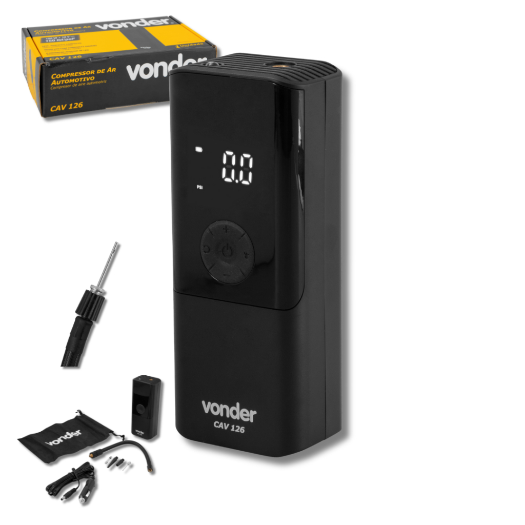 Compressor Ar Automotivo Vonder CAV 126 12V Portátil Digital 150psi Pneu Carro Moto