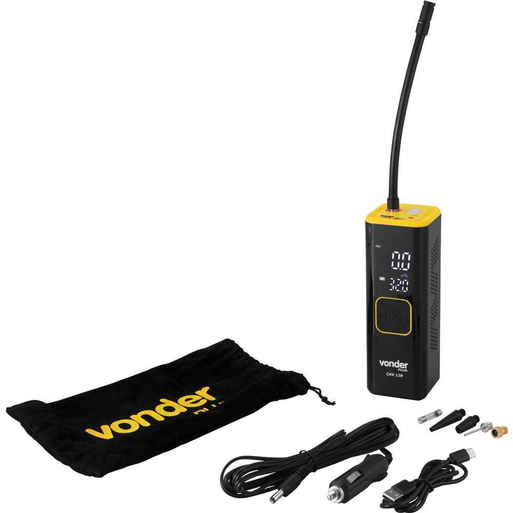 Compressor Ar Bateria Vonder CAV 128 Calibrador Digital Pneu Carro Moto Powerbank LED Premium
