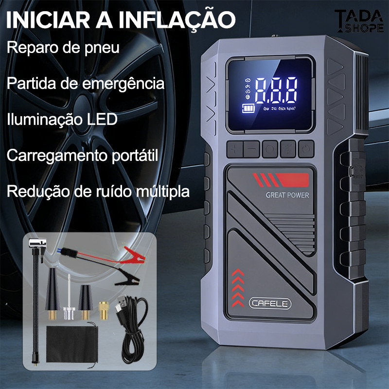 Compressor 150 PSI 14.8V Digital Automotivo Portátil – Com Função de Partida 12V, Carregamento USB e Luz LED Integrada