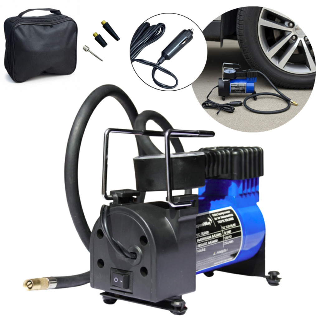 Mini Compressor de Ar Automotivo 12V Portátil 150 Psi 3 Bicos 35L/min Azul Importway Iwmca004az
