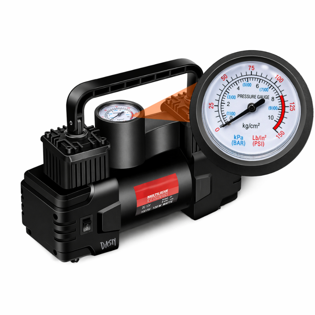 Compressor de Ar Mini Eletrico Portatil 12V Preto 150psi