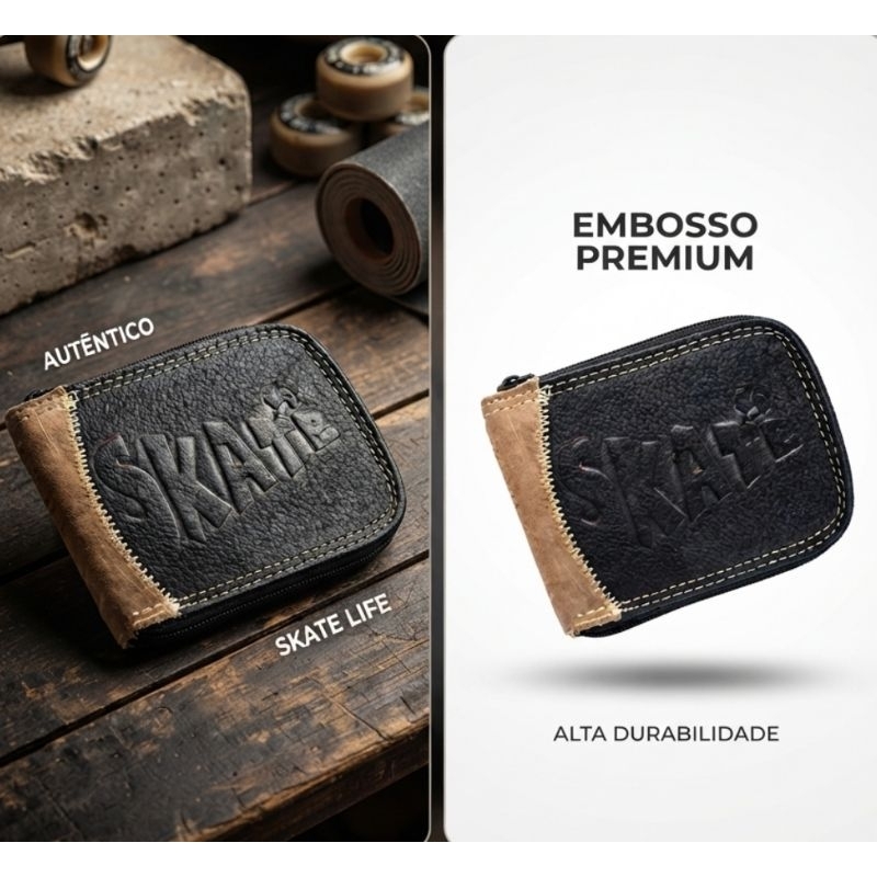 Carteira Masculino Couro Ecológico com Fecho Zíper Porta CNH Notas Cartão Moedas Documentos