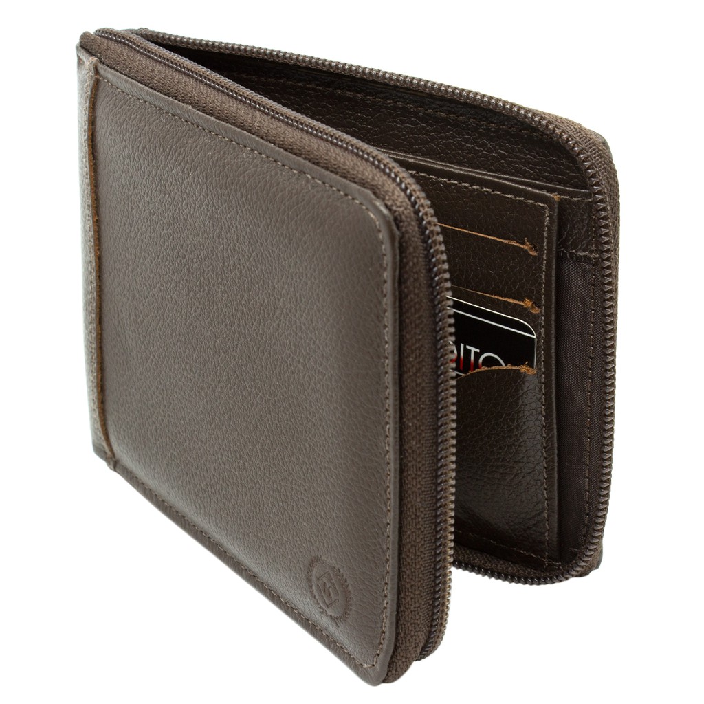 Carteira Masculina Com Zíper Porta Cartão Grande Couro Legítimo Executiva 12 Meses Garantia Kartmen