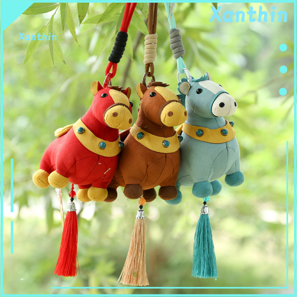 Male Horse Figurine Year of the Ornament Lucky Plush with Hanging Strap – Realistic 2026 Zodiac Toy Car Decor for Sout