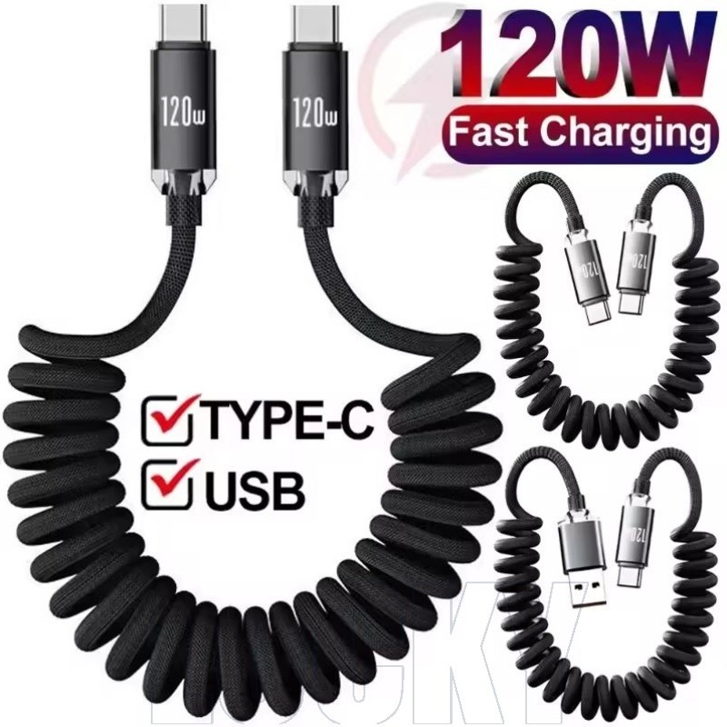 Fio De Carregamento Rápido Com Display Digital 120W 6A-Cabo De Dados Retrátil-USB Para Tipo C E De Corda Trançada Do Car