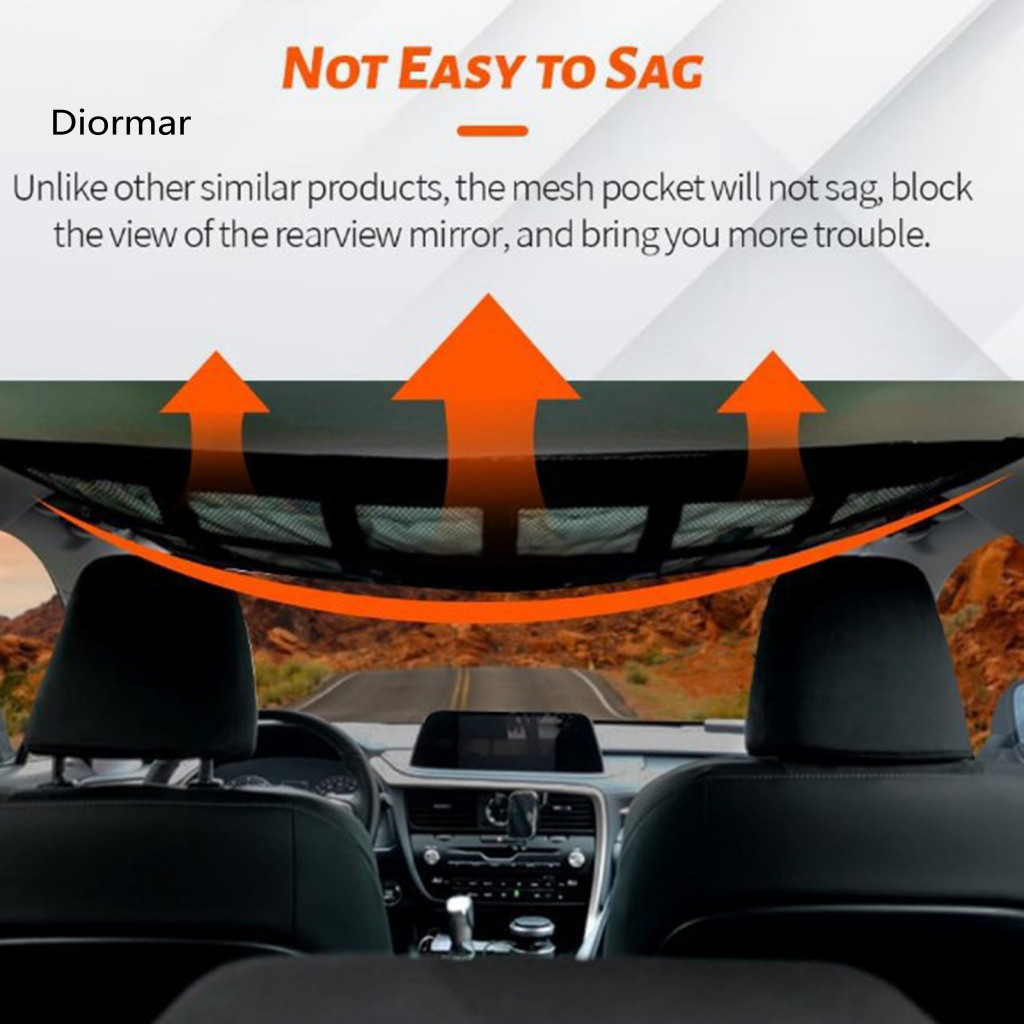 Car Ceiling Storage Bag Hanging Net Mesh with 4 Buckles Double-layered 9 Reinforced Straps – Secure Lightweight Item f