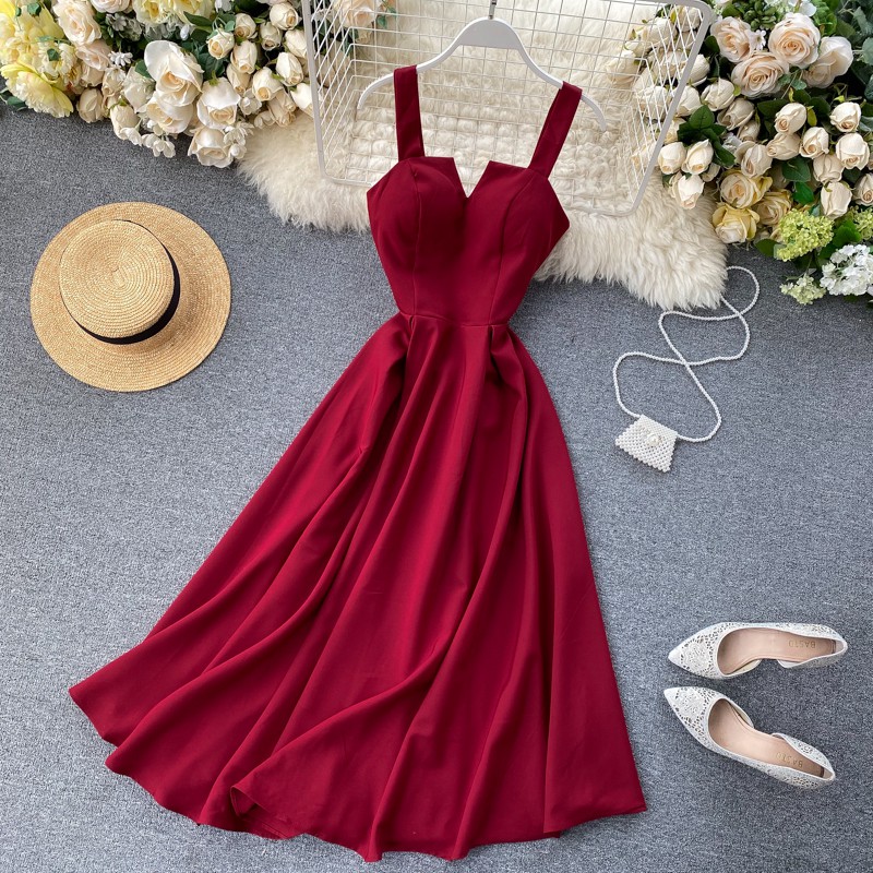 New Women V-neck Party Dress Summer Retro Solid Color High Waist Long Robe Ladies Slim Backless Bodycon Dress Vestidos