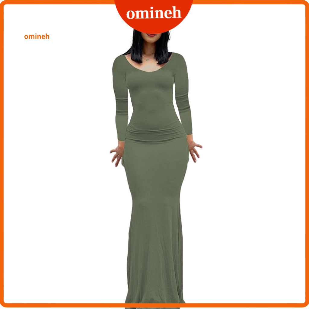 Dress Women Polyester Women’s Long Sleeve Maxi Fall Slim Fit Bodycon Ruched Crew Neck Party for Elegant Cocktail Perfe