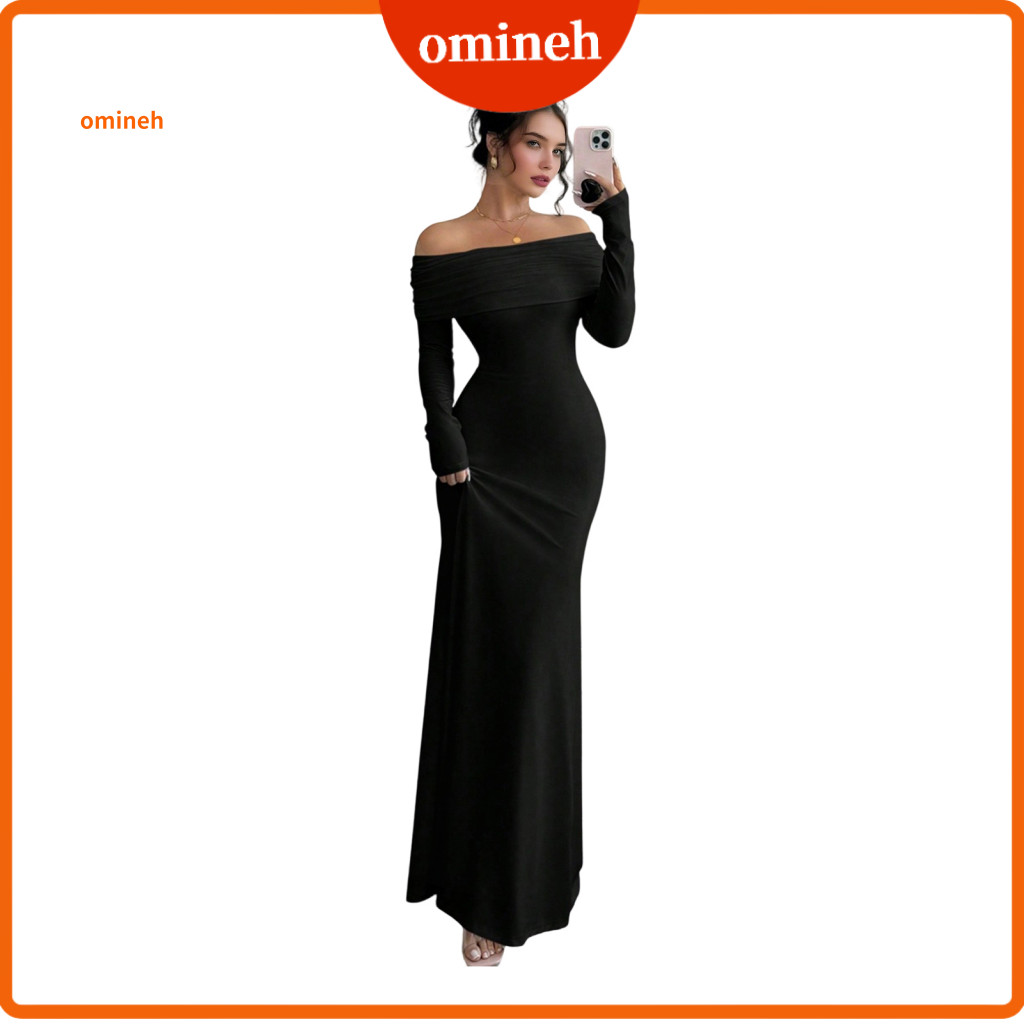 Off-shoulder Evening Wear Women Dress Elegant Women’s Bodycon Maxi Long Sleeve Gown Ruched Formal Party for Southeast