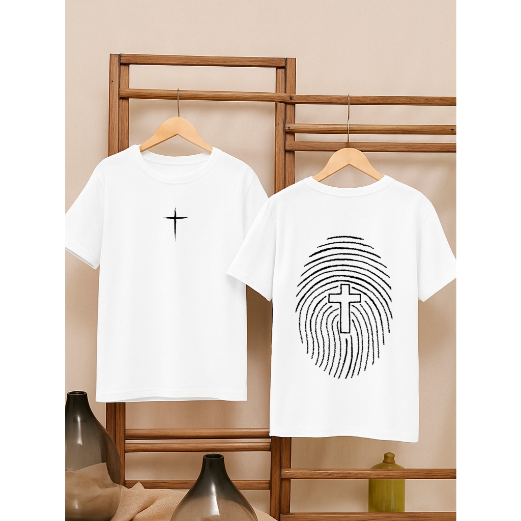 Camiseta Oversized Feminina Estampada Frente e Costas 100% Algodão Camisetão Cruz Digital Religiosa