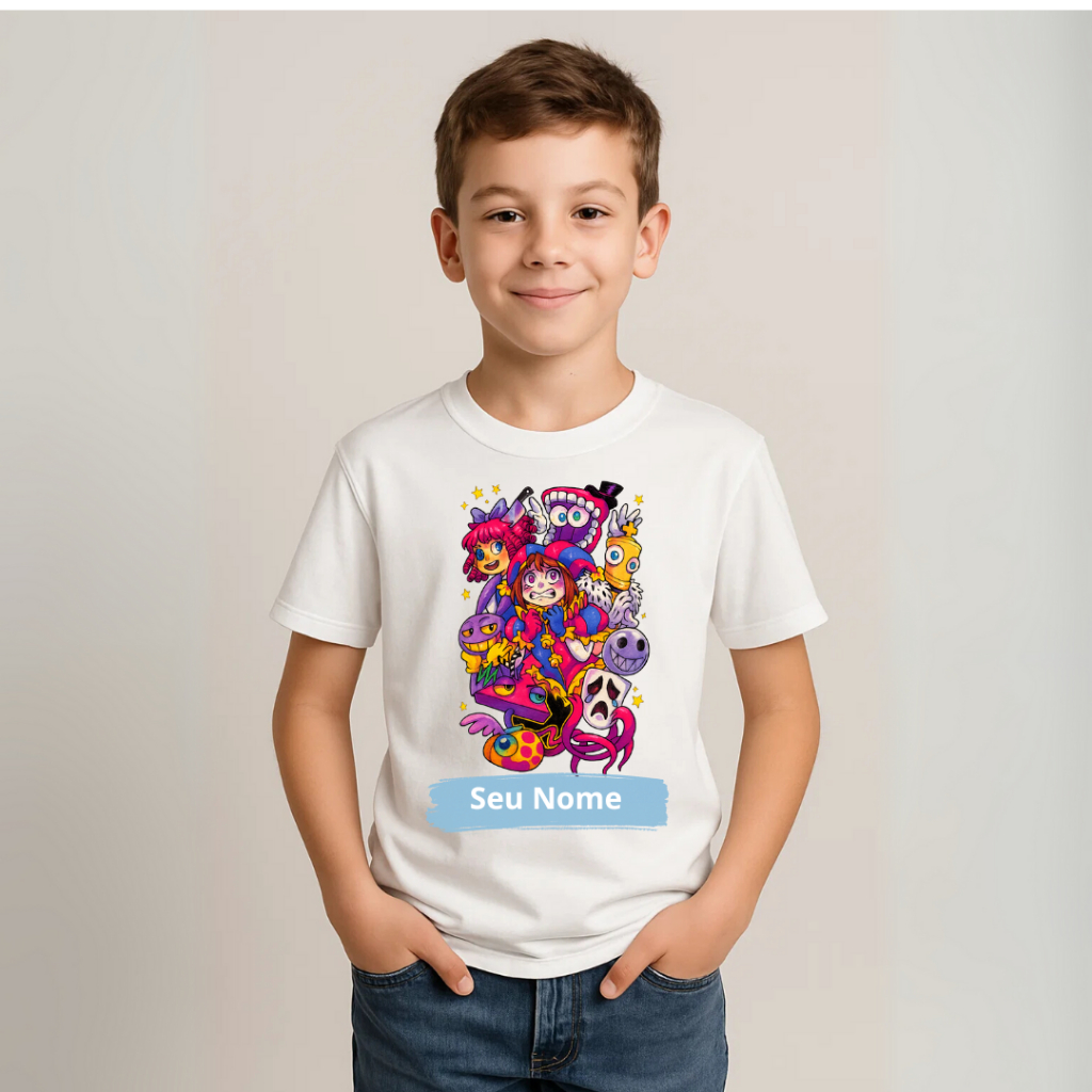 Camiseta Blusa Digital Circus O Incrivel Algodão personalizada Desenho Animado Com Nome Estampada