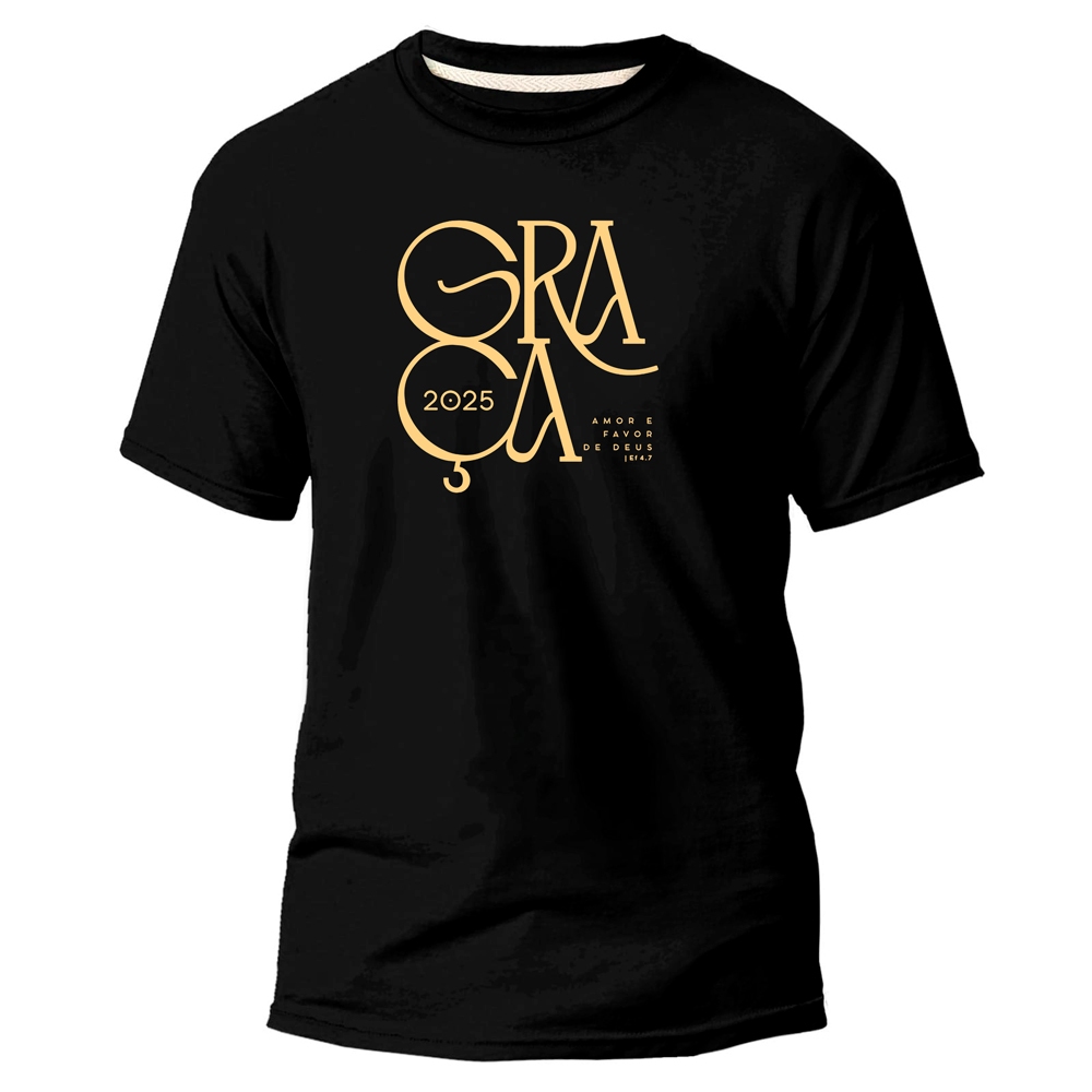 Camiseta 100% Algodão Premium Camisa Estampada Digital Cristão Evangélico Igreja Graça Promoção Exclusiva GRA-ÇA