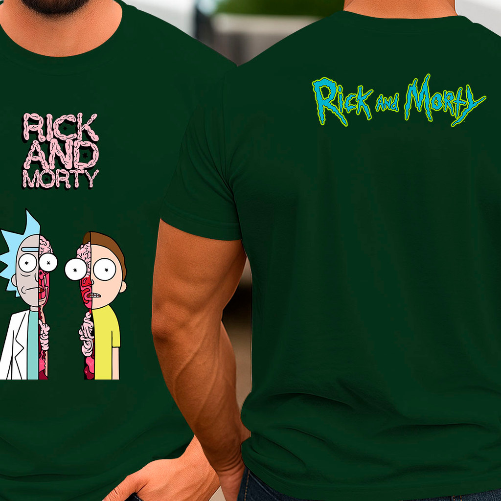 Camiseta Algodão Estampa DTF R1ck e M0rty Blusa Nerd Camisa Estampada Digital Exclusivo Desenho Série Animada Geek