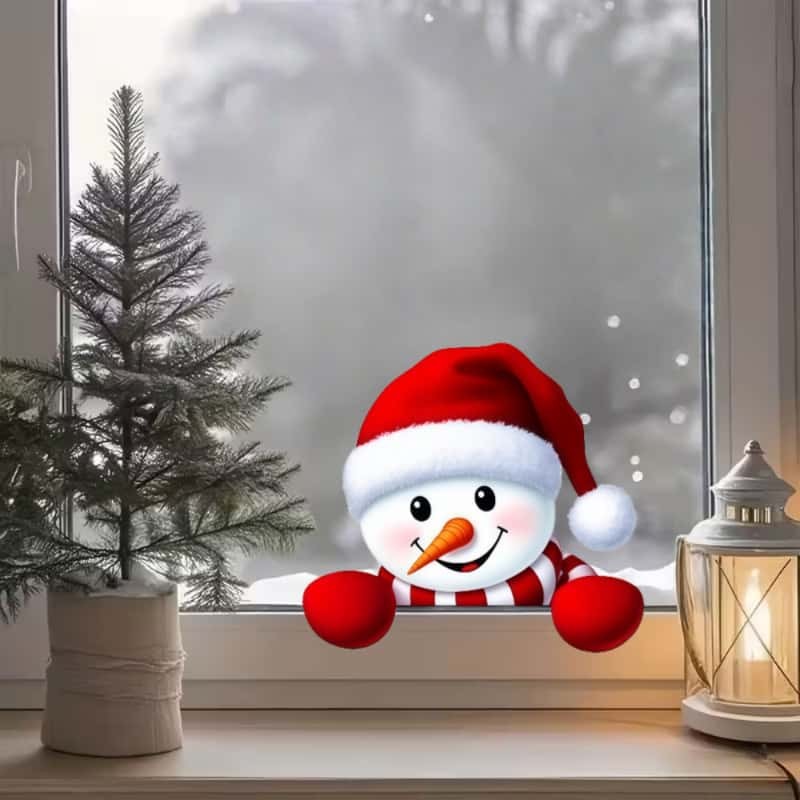 New Interesting Christmas Snowman Peeking Wall Sticker, Double-Sided Printing, Festive Atmosphere Door And Refrigerator