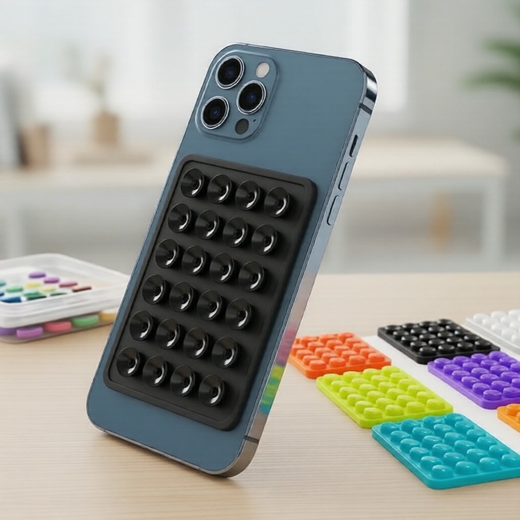 Double-Sided Silicone Suction Phone Holder - Non-Slip Square Stickers