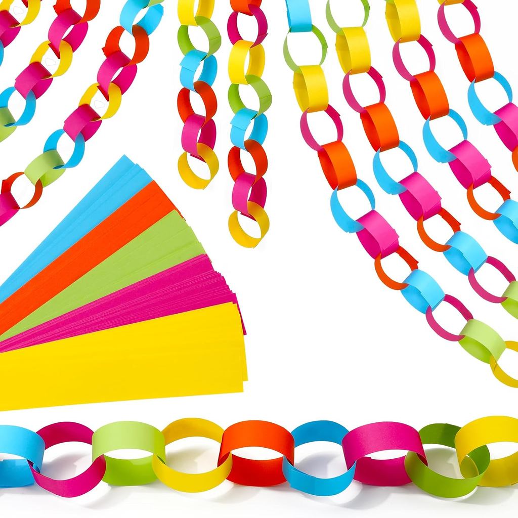 JarThenaAMCS 600Pcs Neon Paper Chain Garlands Double-Sided 5 Colors Paper Stripes VBS Decals for Birthday Christian Part