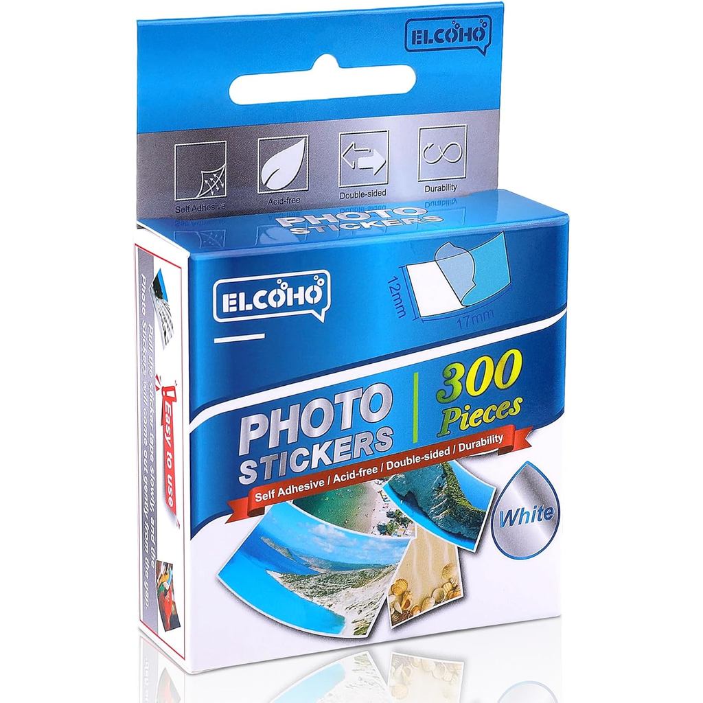 Elcoho 300 Pieces Photo Sticker Clear Self Adhesive Photo Corners White Double-Sided Acid Free Picture Holders for DIY C