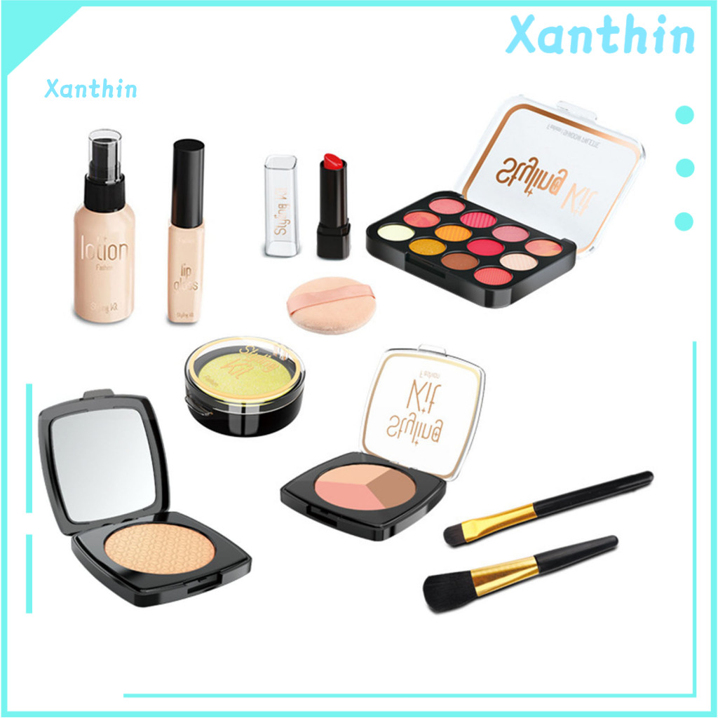 Pretend Play Makeup Set 10pcs Kids Kit for Girls Cosmetic with Eyeshadow Lipstick Mirror – Washable Toy for Toddlers f