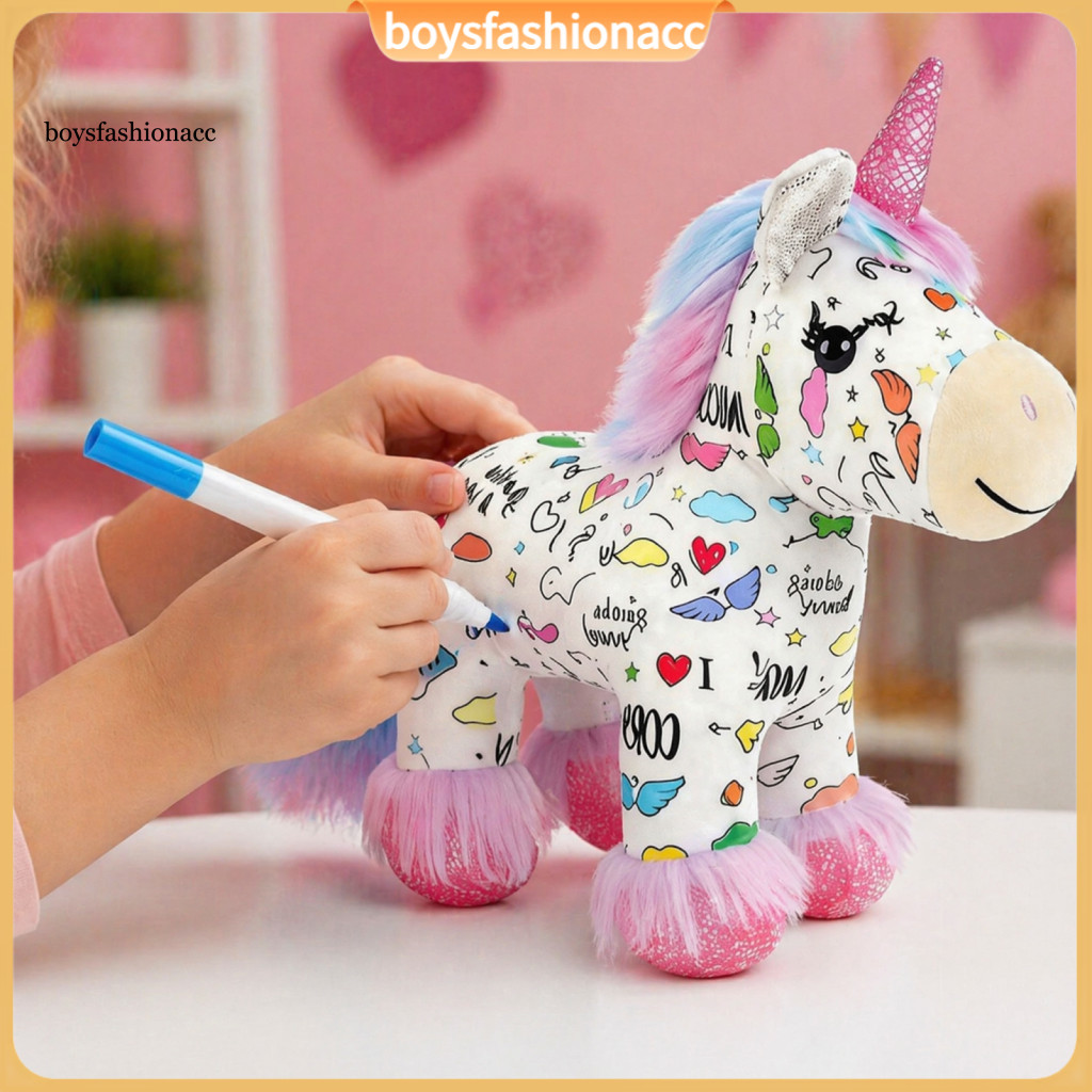 Diy Plush Horse Toy Kit for Kids – Washable Stuffed Painting Set with Marker Pens Art Craft Activity for Toddlers Boys