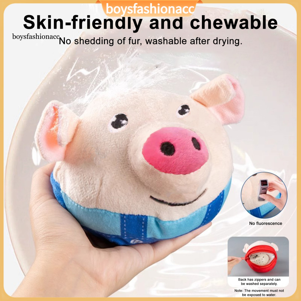 Moving Plush Pet Toy – Washable Squeaky Pig Bouncing Ball for Dogs and Puppies Anxiety Relief Exercise Durable Chew fo