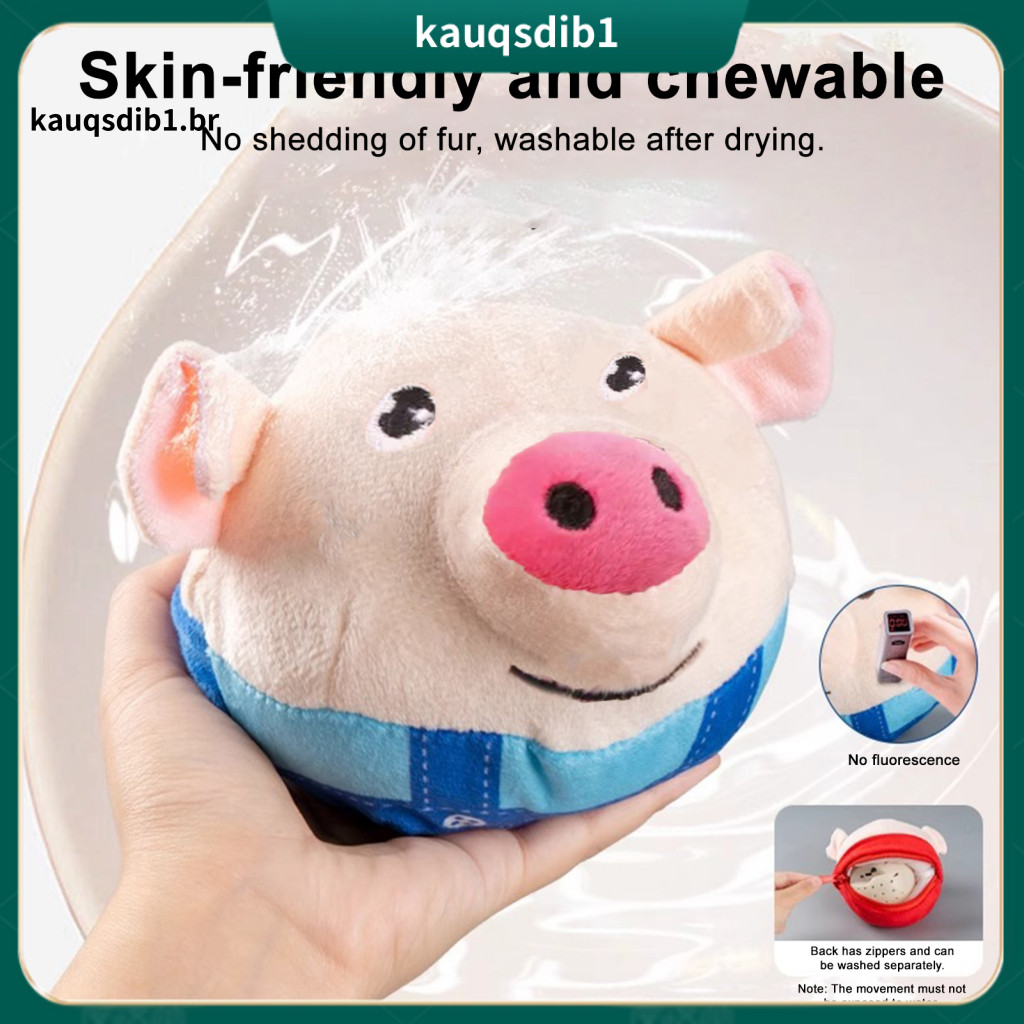 Durable Dog Chew Toy Plush Pig Moving Pet – Washable Squeaky Bouncing Ball for Dogs and Puppies Anxiety Relief Exercis