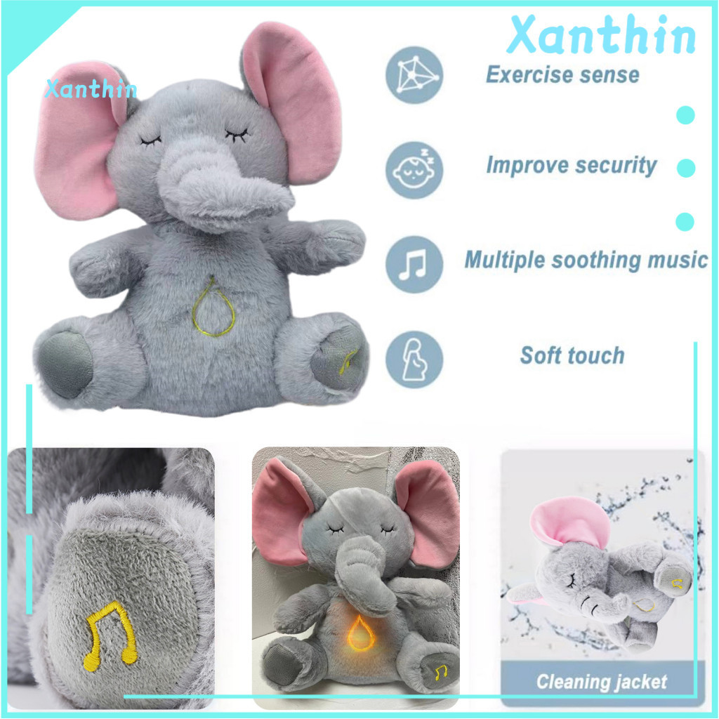 Anxiety Relief Plush Elephant Baby Toy with Soothing Music and Light Washable Musical Comfort Doll Soft Stuffed Soother