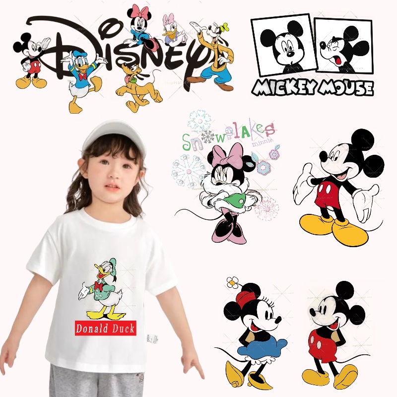 Disney Mickey Minnie Heat Transfer Sticker Mouse Iron on Women's Fashion Donald Duck Clothing Patch Pack Vestuário De Bricolage Camiseta Decoração Presente
