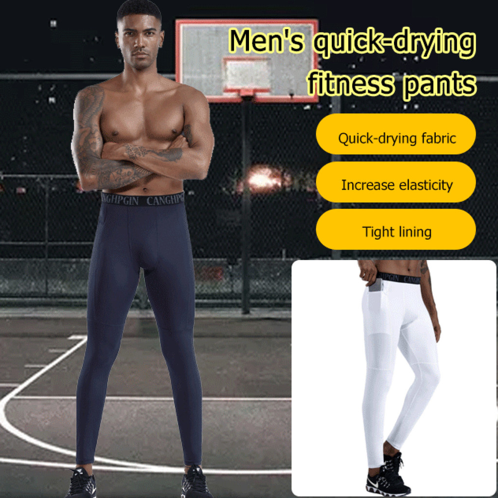 [Design com Bolso] ✅Fast-Drying/Elastic✅ Men's Pocket Fitness Pants/Running Training Tights Calças de Corrida/Homens/Res