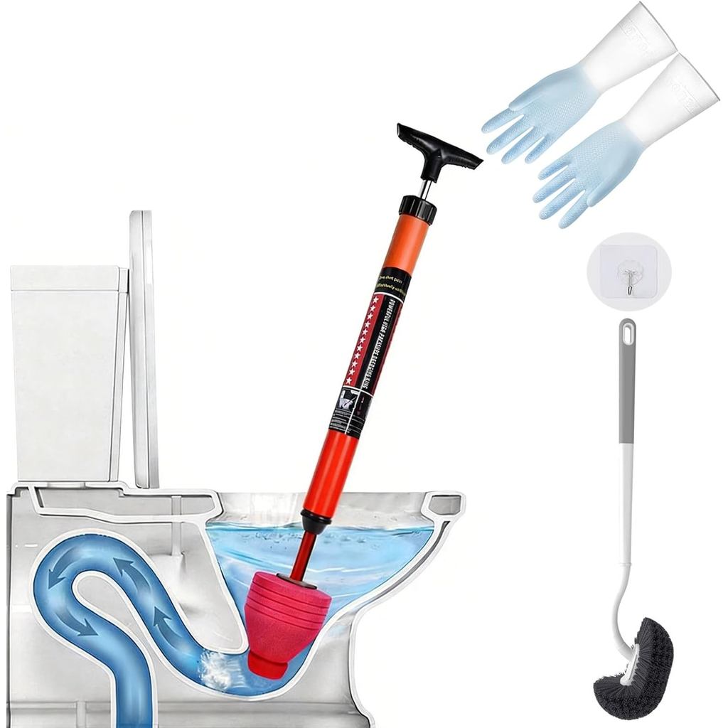 High Pressure Toilet Plunger,Powerful Air Drain Unclogger for Toilet,Toilet Brush and Plunger Set, Snakes for Uncl