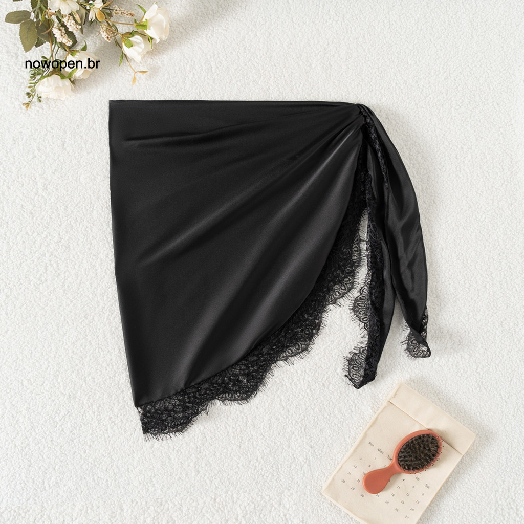 Bandeau Style Cover Up Beach Skirt Lightweight Chiffon with Lace Details Adjustable Waist Strap Two-wear Anti-wrinkle Su