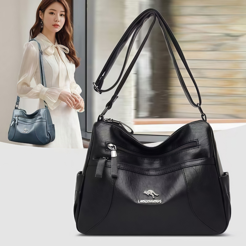 Bolsa Feminina Transversal Couro Macio Grande Capacidade Estilo Coreano Leve Multiuso Dia a Dia