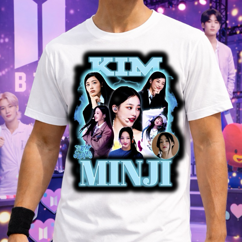 Camiseta Minji NewJeans Unissex Estilo Coreano K-Pop Streetwear