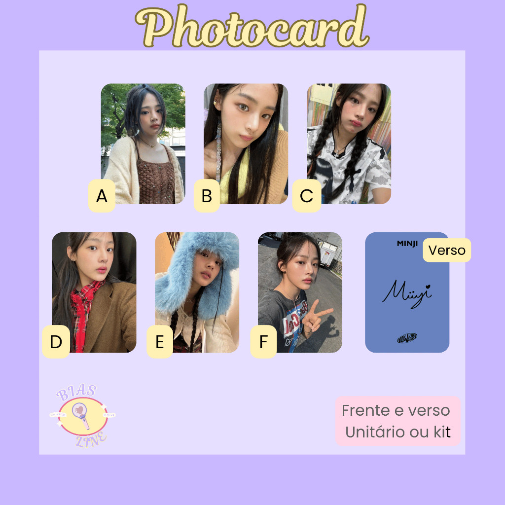 Photocard Fanmade Newjeans Minji | K-pop | Papel Fotográfico Laminado | Unidade ou Set