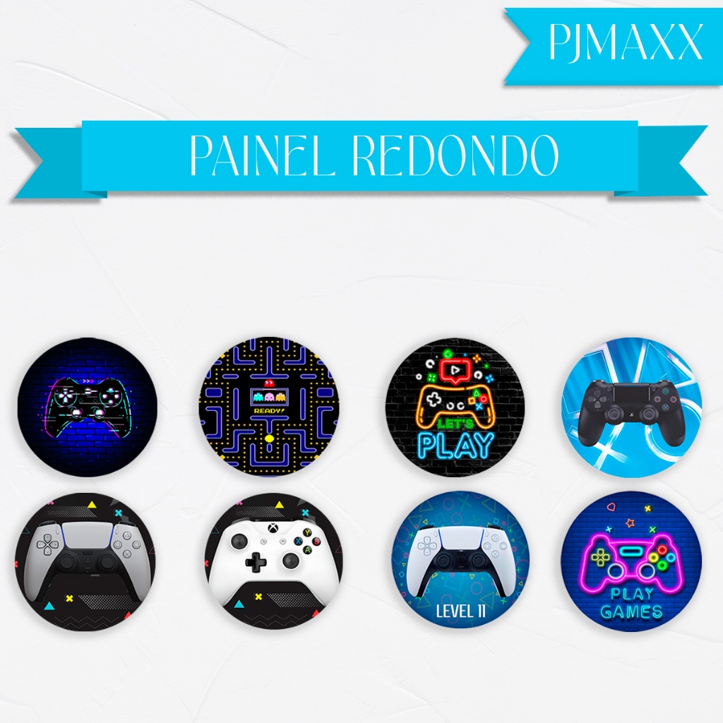 Capa Para Painel Redondo Tema Video Game Controle Arcade Fliperama Decoração