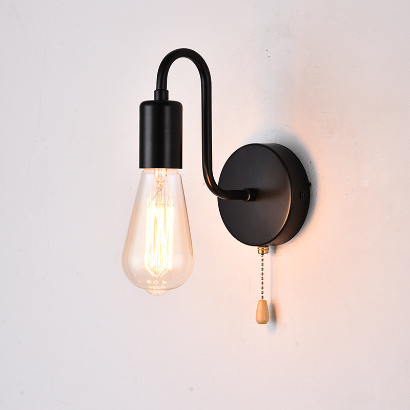 Sconc De Parede Com Zíper Retrô , Lâmpada Corpo De Metal Preto , Cabeceira De Quarto , Luz Interna De Decoração De Escad