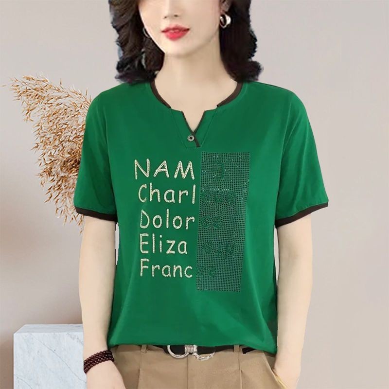 Camisetas Blusa Ladies T-Shirts Com Mangas Curtas Novas Fashion Plus Tamanho High-end Temperament Tops .