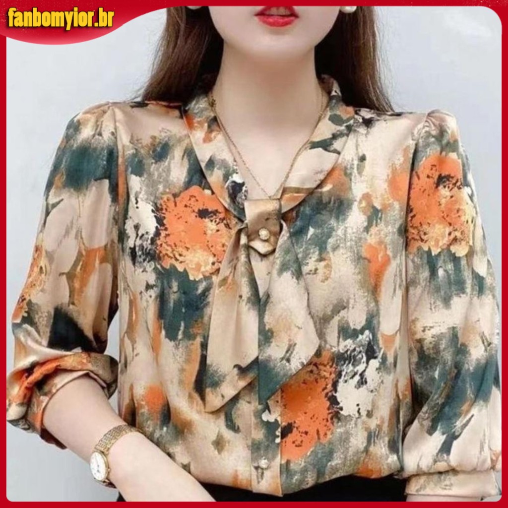 Blusa Floral Chiffon Ladies Blusas Para Mulheres Mais Tamanho De Verão Estilo Coreano Moda Impressa