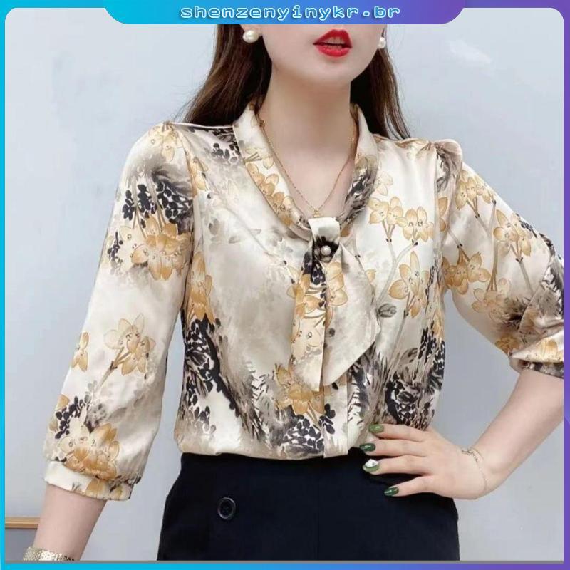 Blusa Floral Chiffon Ladies Blusas Para Mulheres Mais Tamanho De Verão Estilo Coreano Moda Impressa