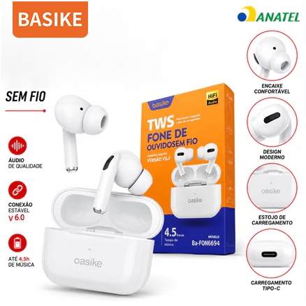 Basike TWS Wireless Bluetooth Earphones In-Ear Comfortable Noise Cancelling Long Battery Life